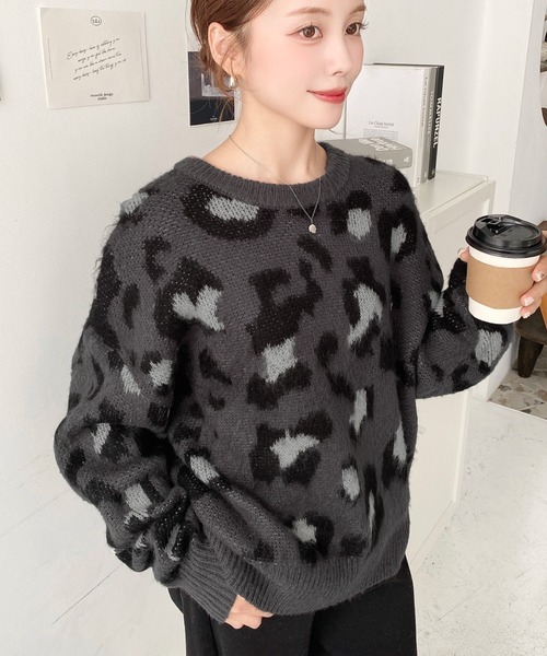 日本🇯🇵連線 Moment+ 時尚豹紋印花針織套頭衫 提花 豹紋 針織 針織衫 套頭衫 長袖 3色(任買兩件711免運)/預購