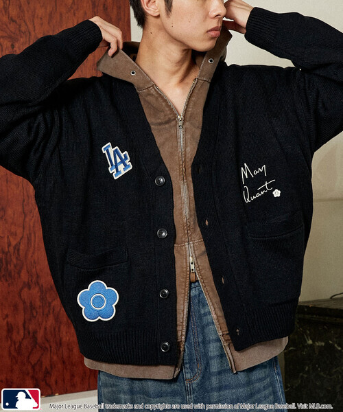 日本🇯🇵連線 MLB x MARY QUANT 隊徽Logo刺繡V領針織開襟衫 隊徽 刺繡 休閒 開襟衫 毛衣 針織衫 長袖 寬鬆 3款(任買兩件711免運)/預購