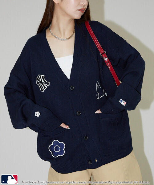 日本🇯🇵連線 MLB x MARY QUANT 隊徽Logo刺繡V領針織開襟衫 隊徽 刺繡 休閒 開襟衫 毛衣 針織衫 長袖 寬鬆 3款(任買兩件711免運)/預購