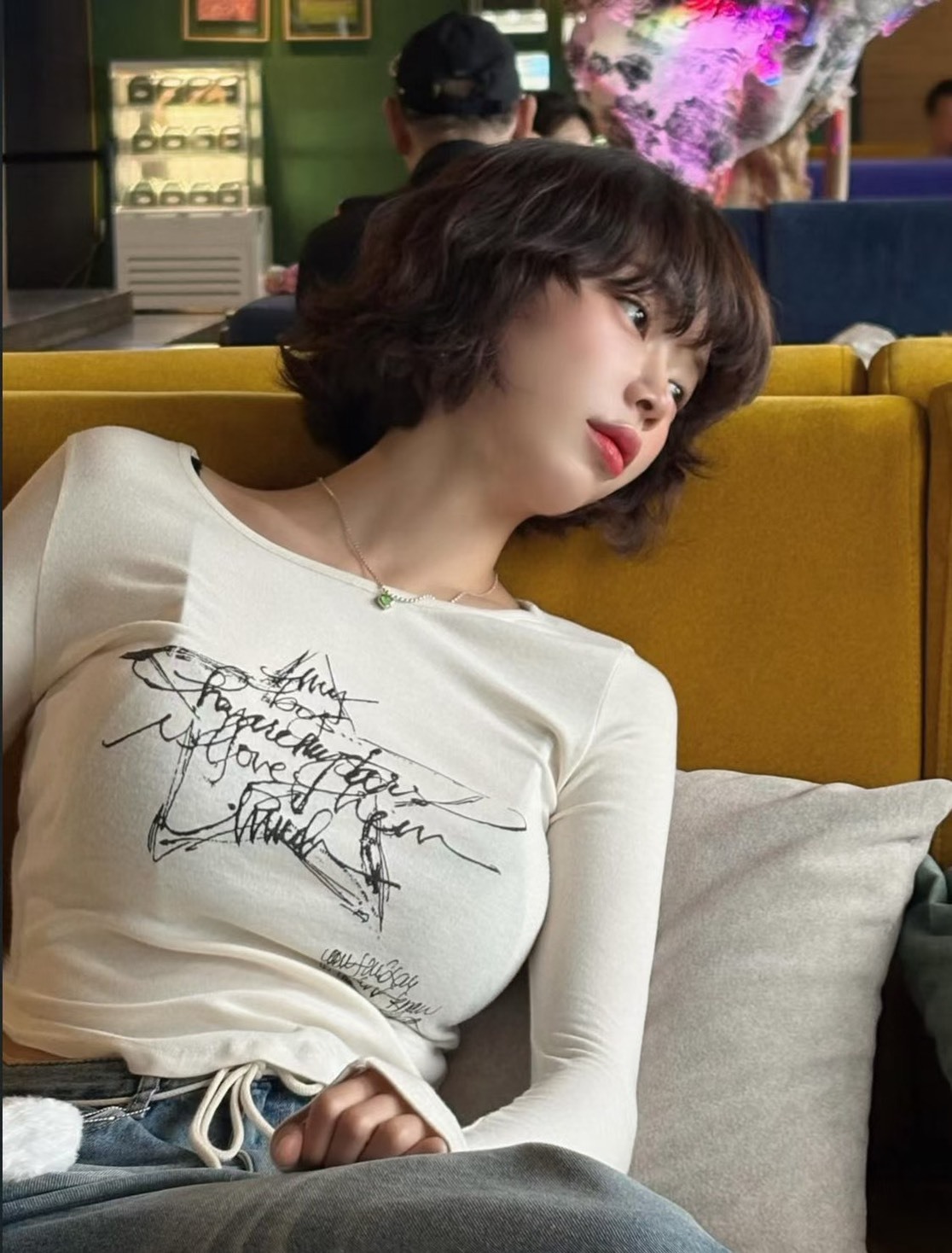 星簽字長袖合身T