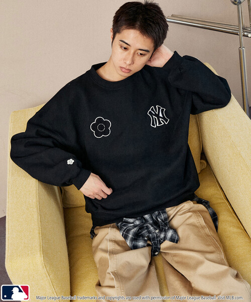 日本🇯🇵連線 MLB x MARY QUANT 刺繡抓絨內襯圓領衛衣 隊徽 刺繡 休閒 衛衣 套頭衫 長袖 寬鬆 3款(任買兩件711免運)/預購