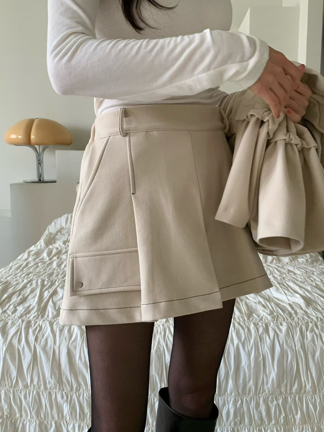 高腰寬折褲裙