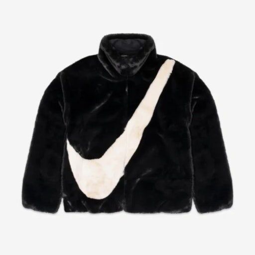 【Luxury】NIKE 軟毛皮草外套 WMNS FUR JACKET 白色 大勾 大Logo 黑色 女款