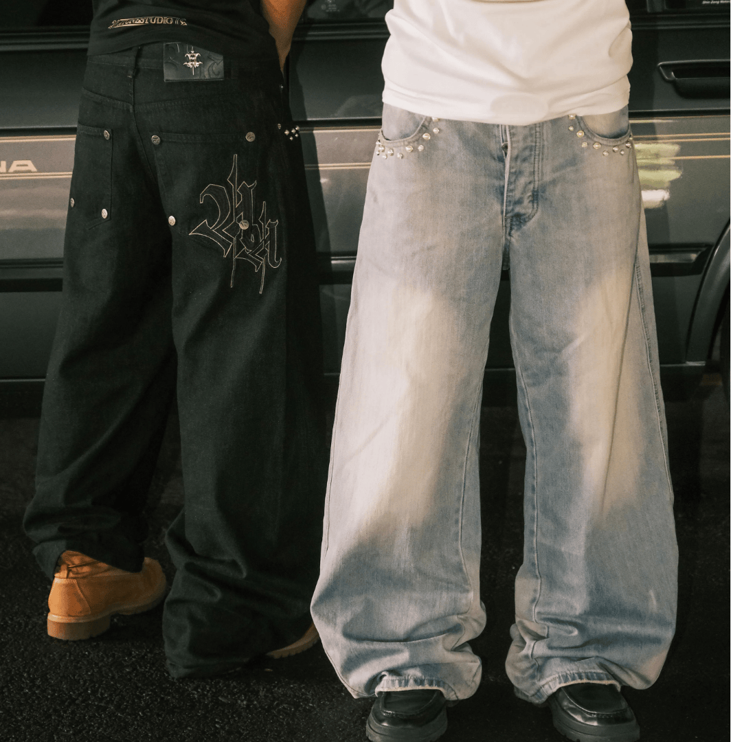 Atone studio 25ss JEANS 珍珠 十字架 彎刀 牛仔褲 彎刀褲 闊腿褲