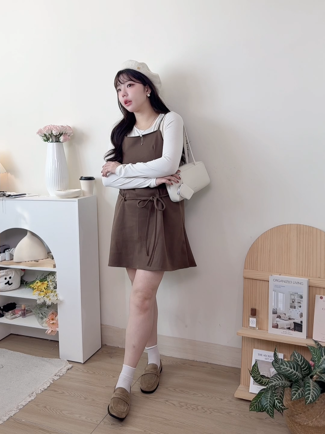 細肩毛呢綁帶短洋裝2色