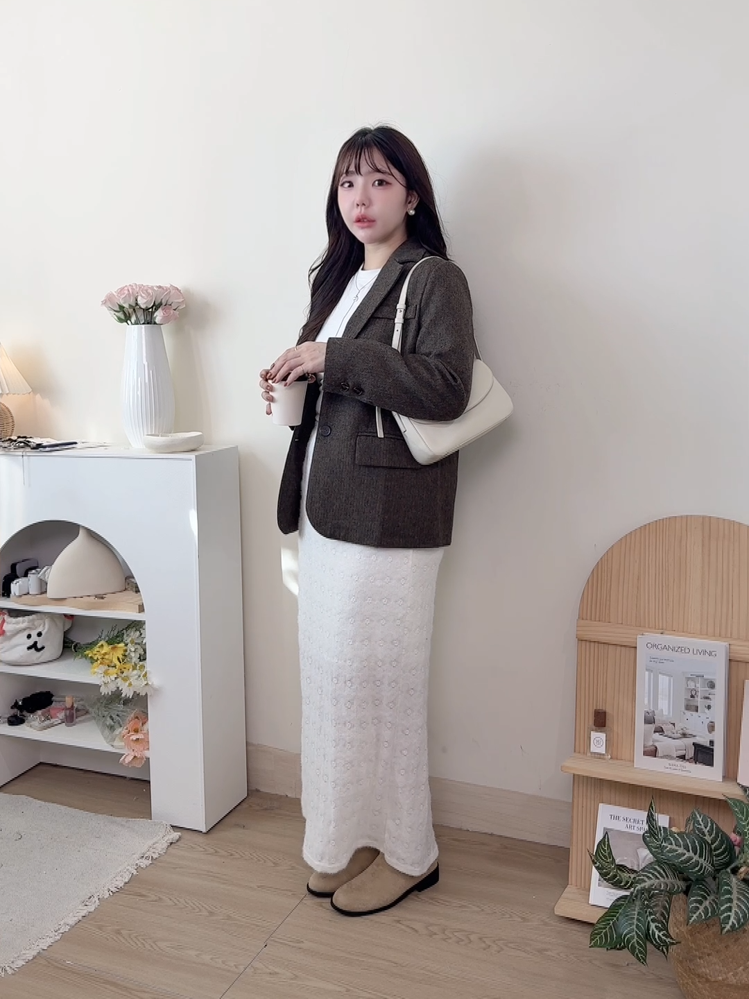 磨毛小花壓紋開衩長裙 2色