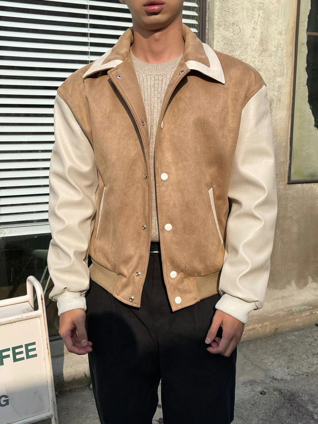 反領開胸合成皮褸 JK2688