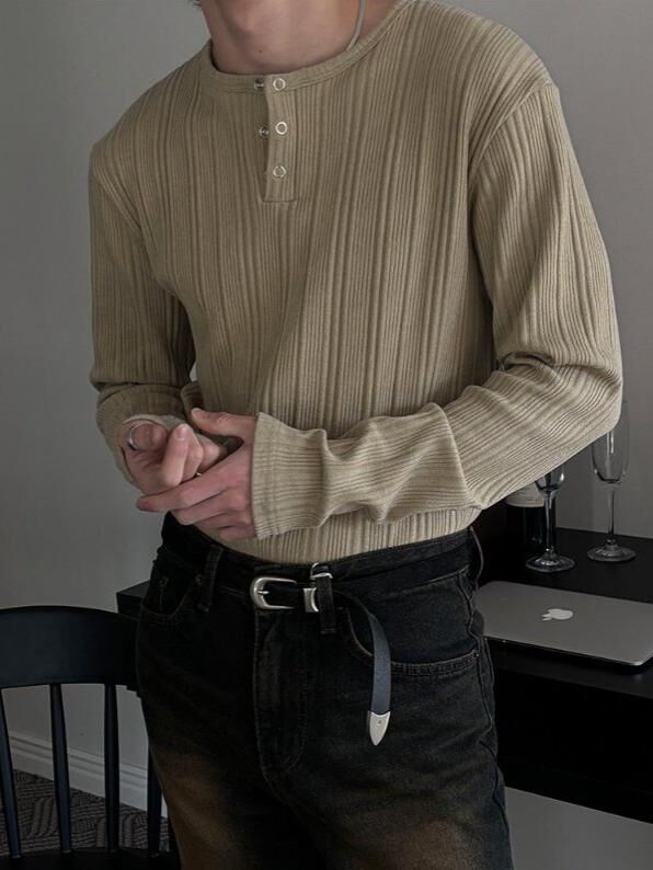 暗直紋半開胸長袖衫 EARN-050T