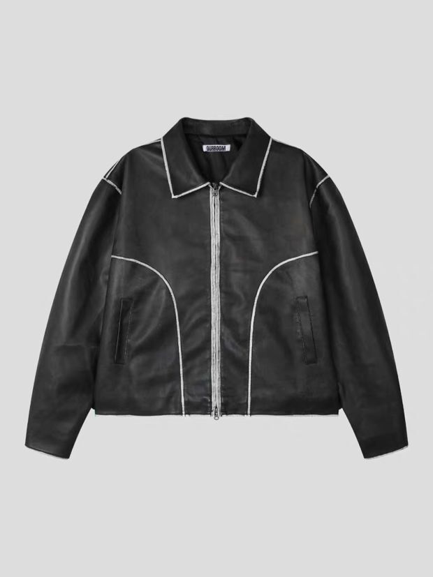 反領拉鍊合成皮褸 OUR ROOM-157JK