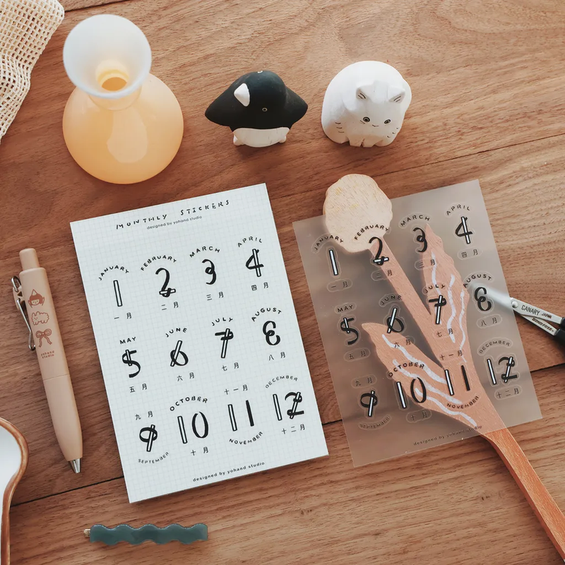 黑白數字 透明 月份貼紙｜右手超人