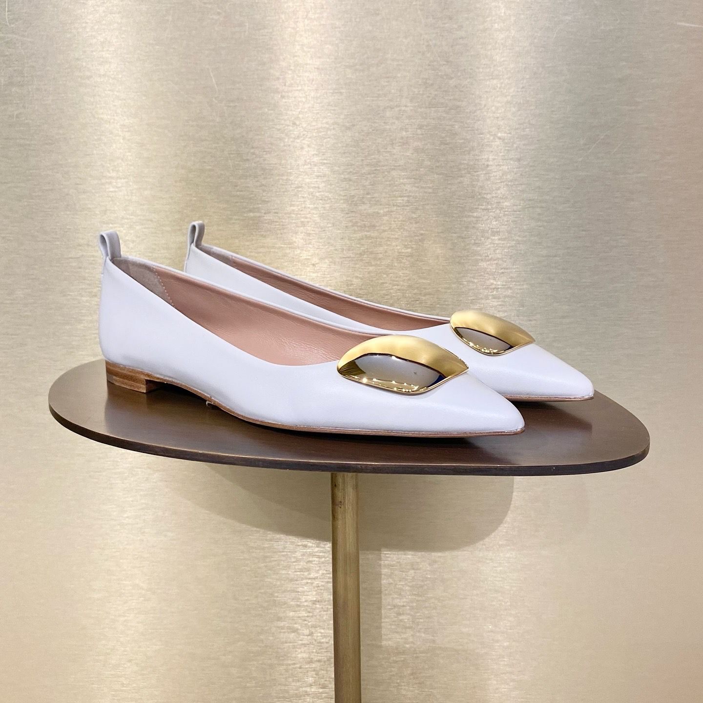 Rupert Sanderson RS Claudette Nappa Gold Flats White