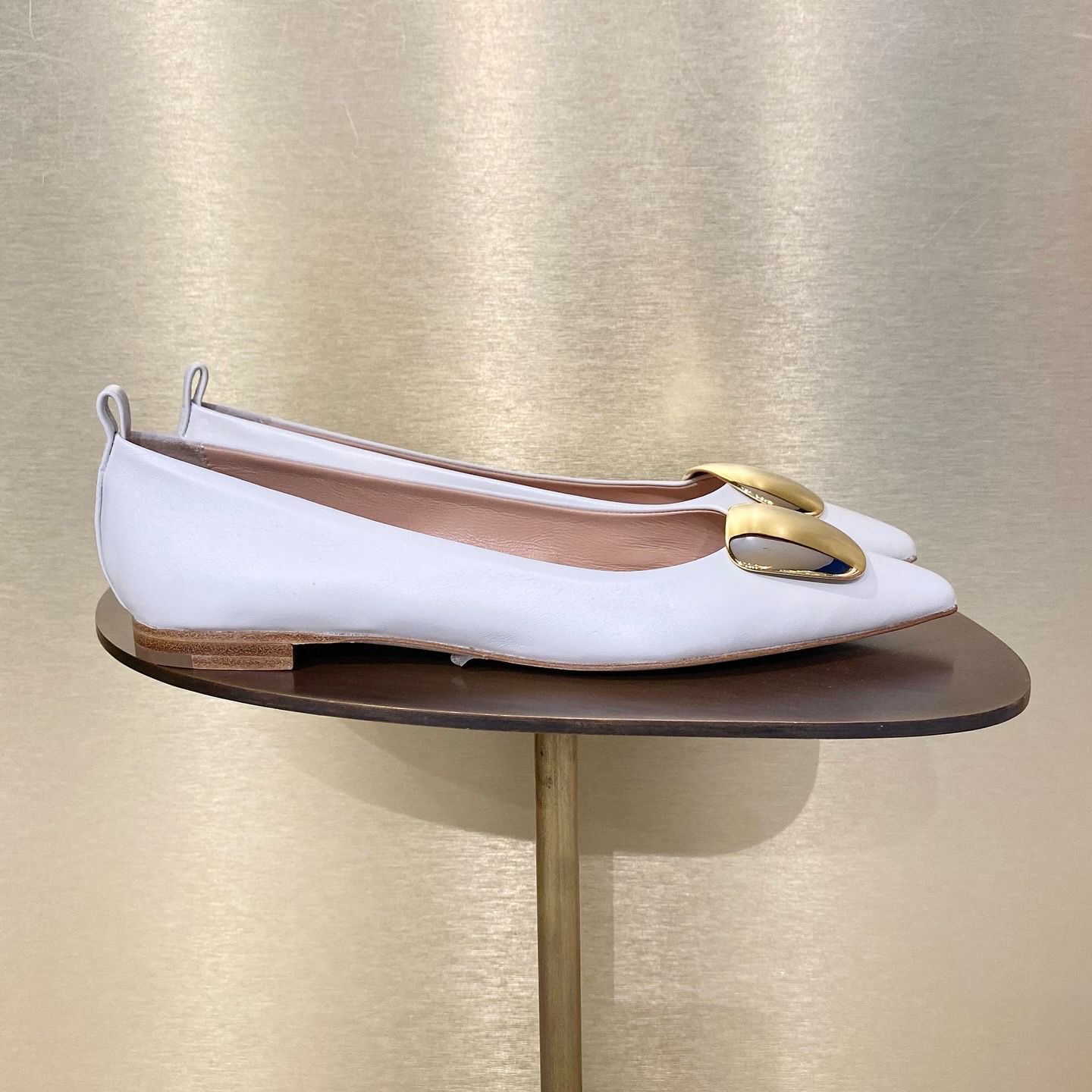 Rupert Sanderson RS Claudette Nappa Gold Flats White