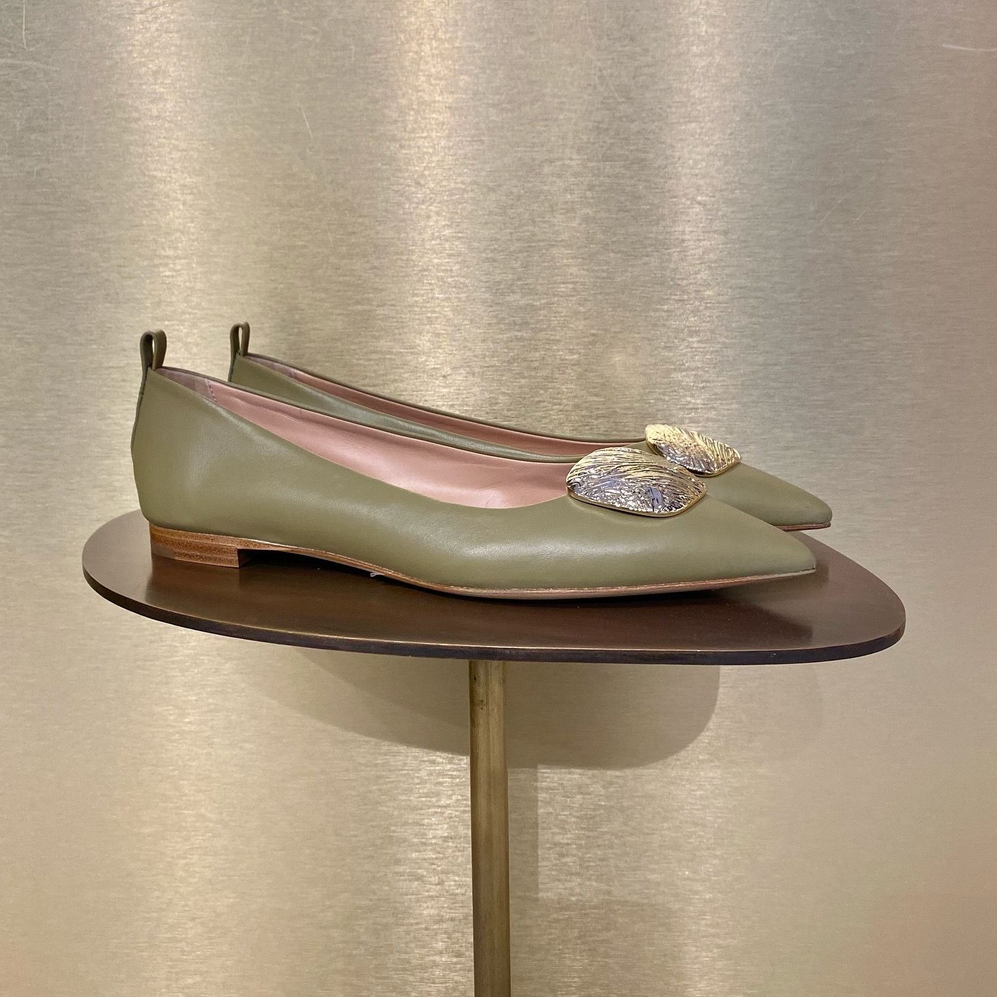 Rupert Sanderson RS Claudette Ripple Nappa flats Artichoke Green