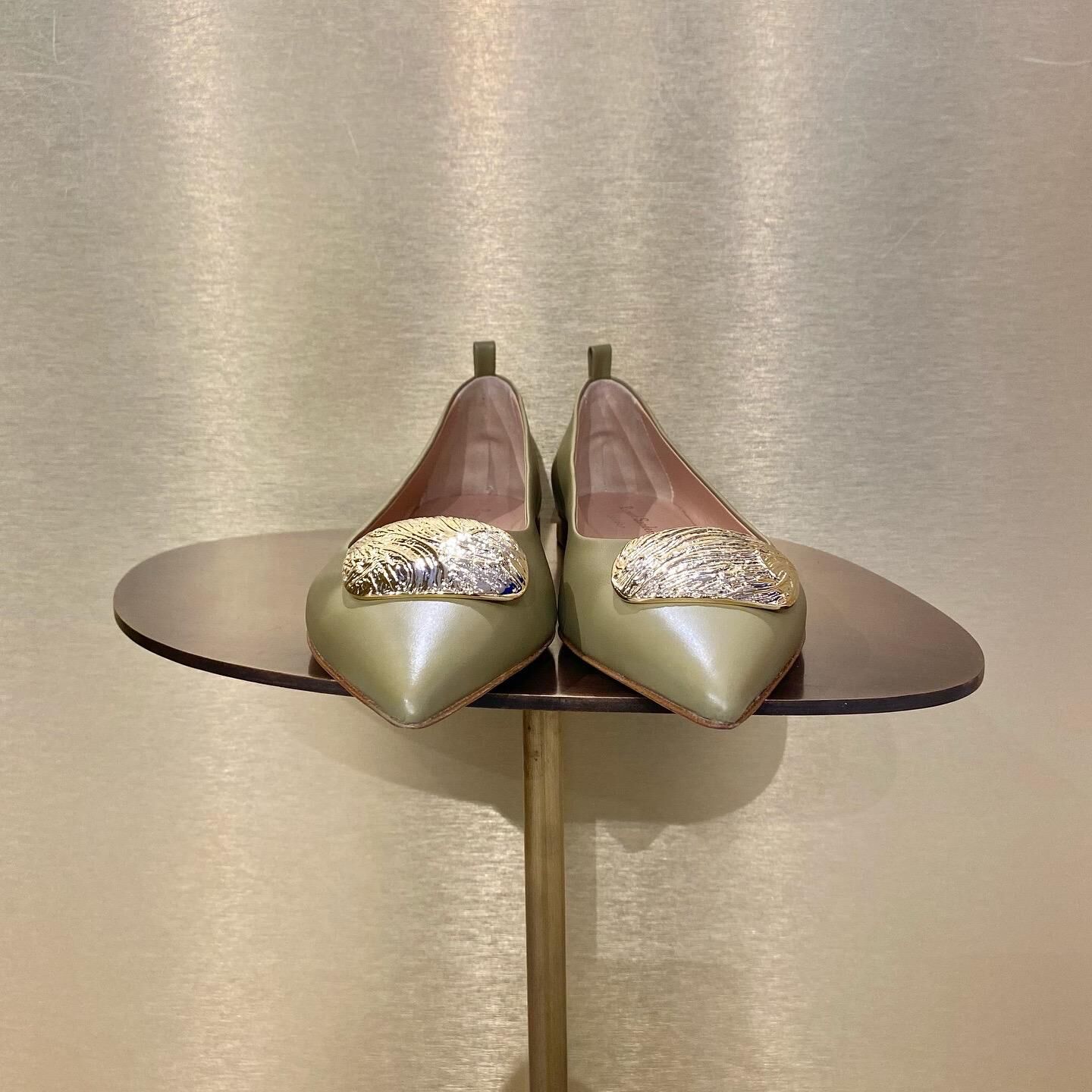 Rupert Sanderson RS Claudette Ripple Nappa flats Artichoke Green