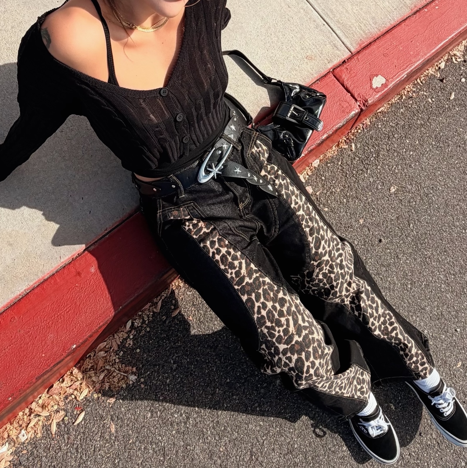 復古豹紋拼接牛仔寬褲🐆