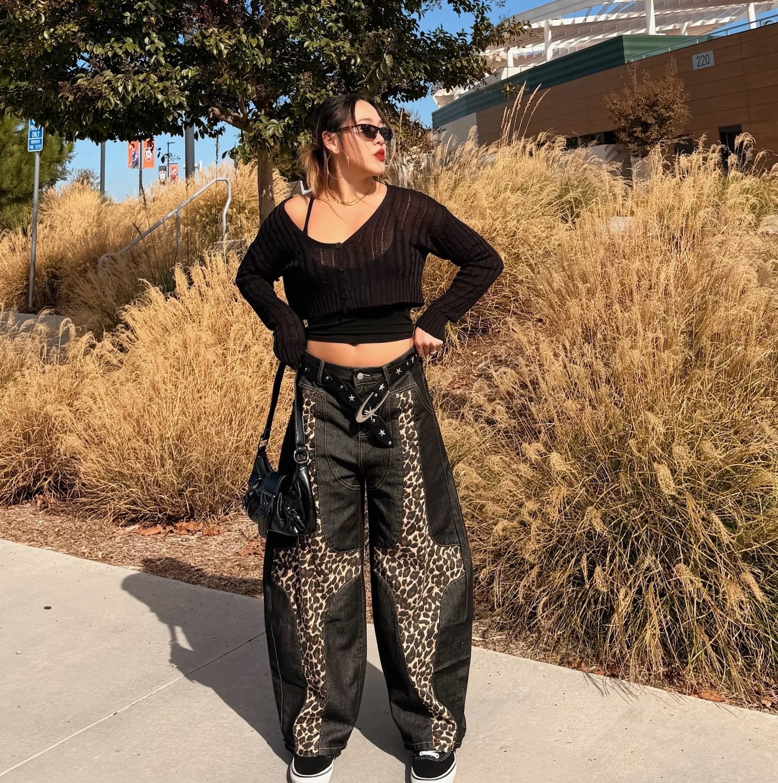 復古豹紋拼接牛仔寬褲🐆