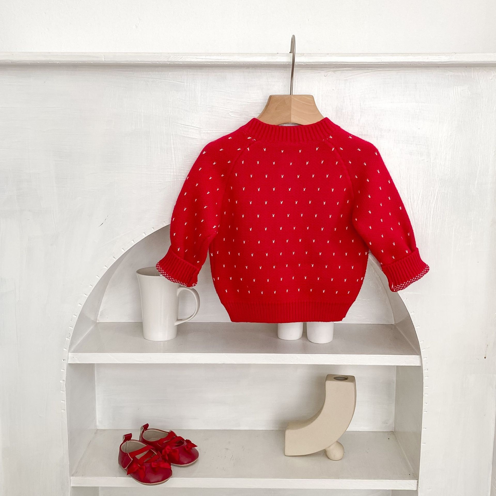 紅色提花針織外套