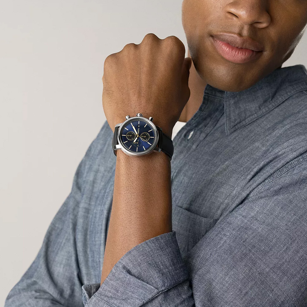 Rhett 多功能商務手錶 黑色真皮錶帶 43 MM BQ2933