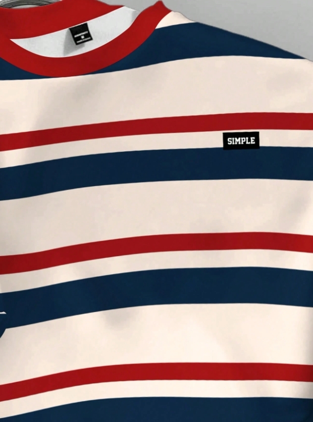 KADMAX大尺碼-秋冬長袖日常撞色條紋大學TEE〈KSMS2617〉