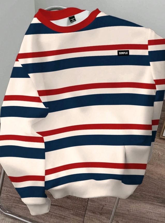 KADMAX大尺碼-秋冬長袖日常撞色條紋大學TEE〈KSMS2617〉