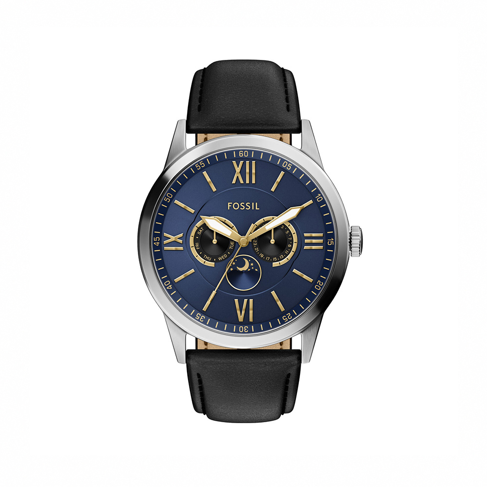 Flynn 經典雅士羅馬數字手錶 黑色真皮錶帶 48 MM BQM7100