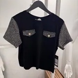 [S] KARL LAGERFELD BLACK TWEED SLEEVE TEE, L5TH7802-BLK (SKL1438)