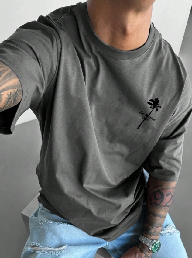 KADMAX大尺碼-大碼男圓領棕梠樹印花短袖TEE〈KSMS2619〉