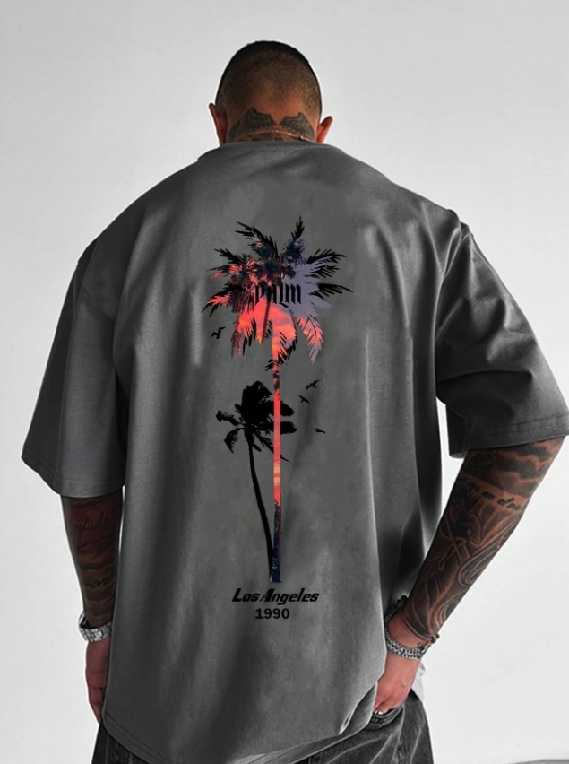 KADMAX大尺碼-大碼男圓領棕梠樹印花短袖TEE〈KSMS2619〉