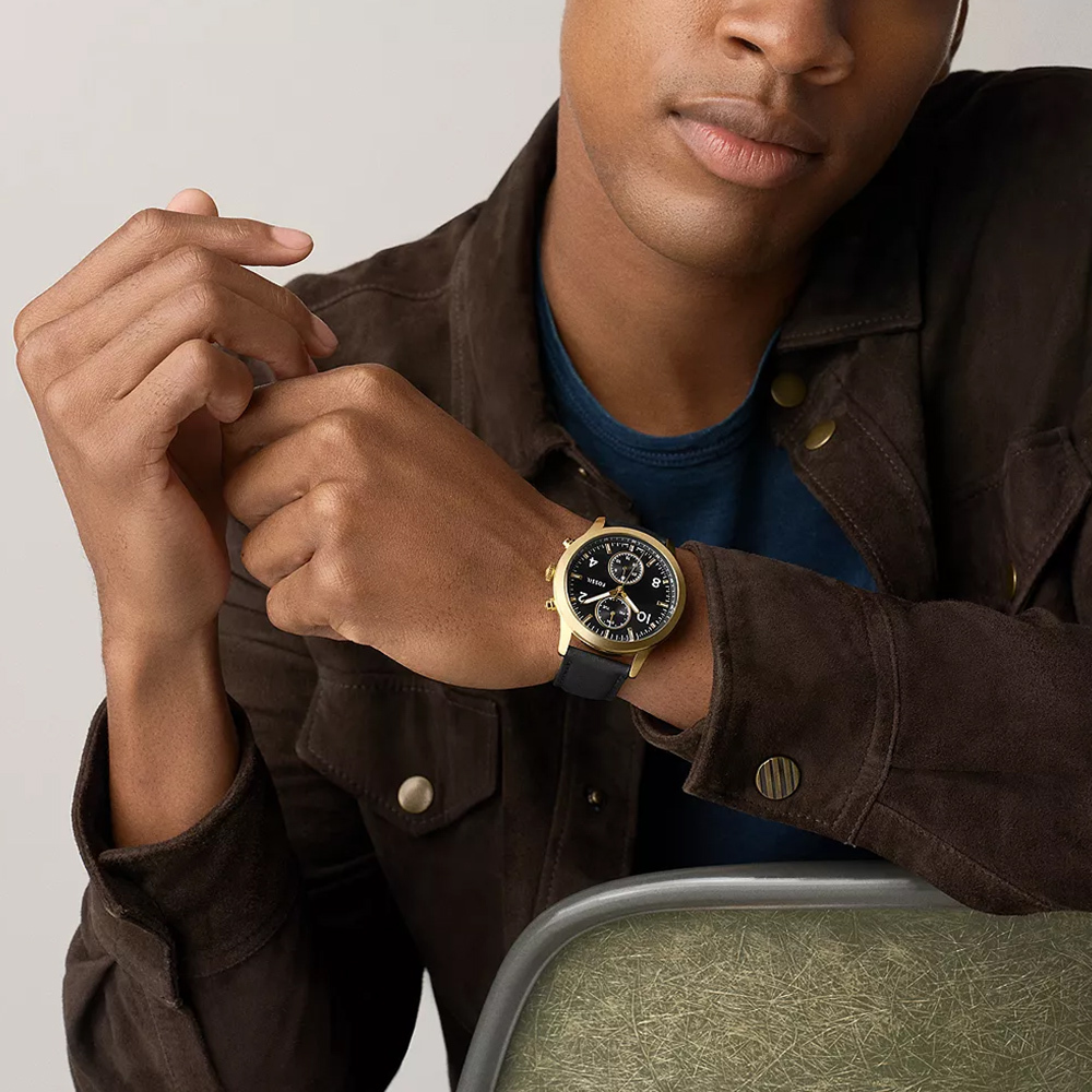 Bennett 黑面多功能手錶 黑色真皮錶帶 45 MM BQM7106