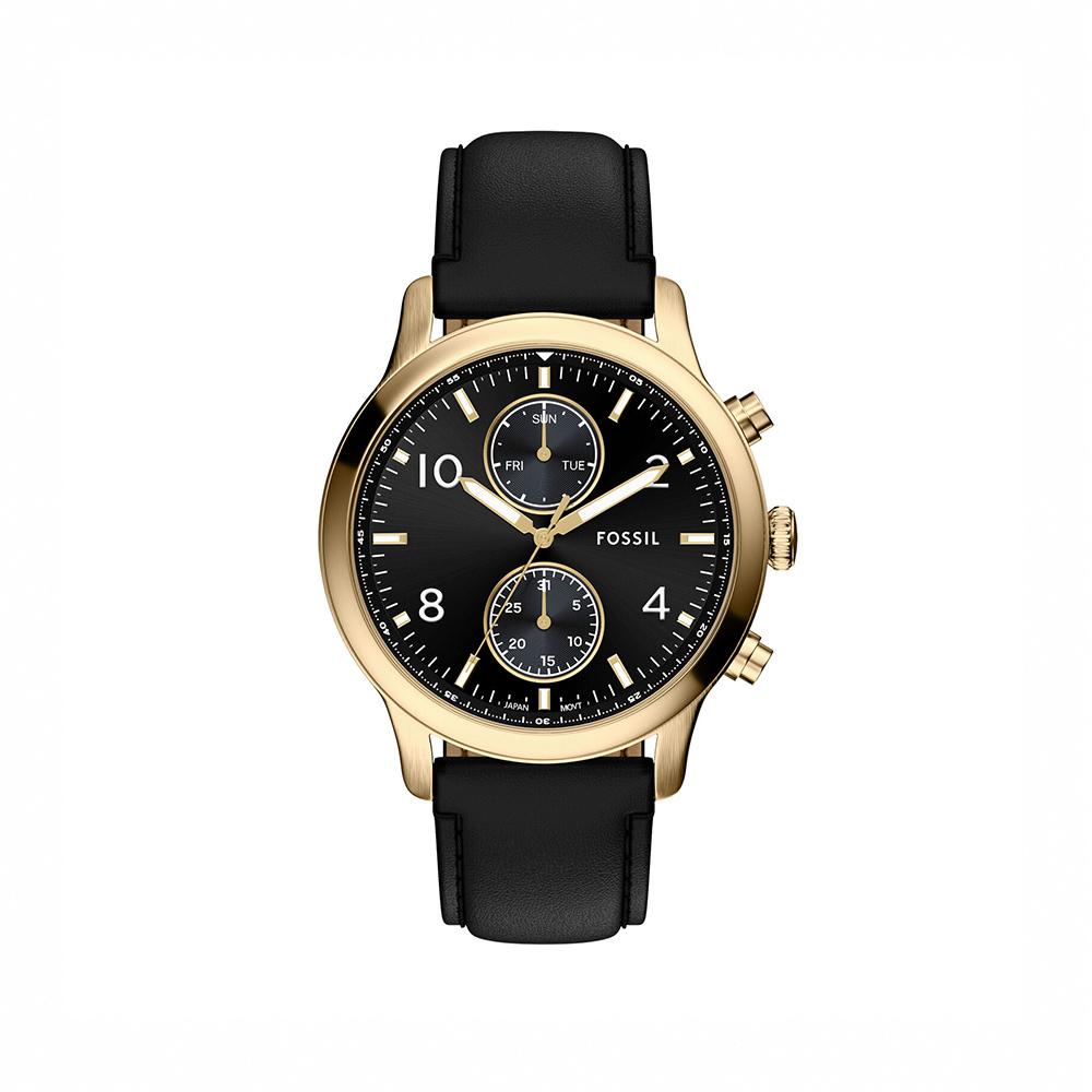 Bennett 黑面多功能手錶 黑色真皮錶帶 45 MM BQM7106