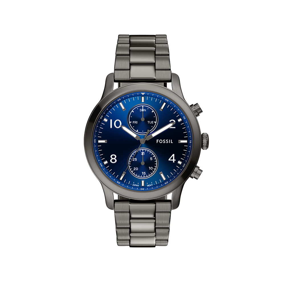 Bennett 深藍放射紋多功能手錶 深灰色不鏽鋼錶帶 45 MM BQM7107