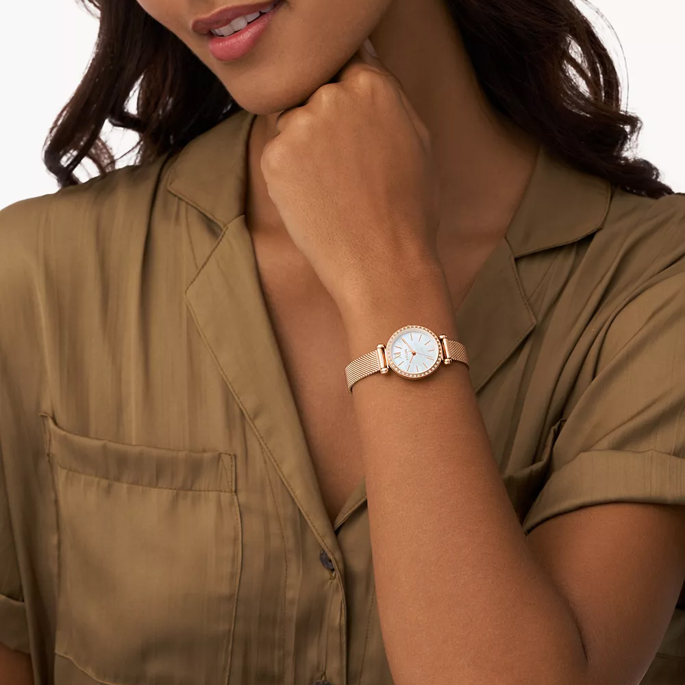 Tillie Mini 鑲鑽細緻女錶 玫瑰金色不鏽鋼米蘭帶 26 MM BQW3897