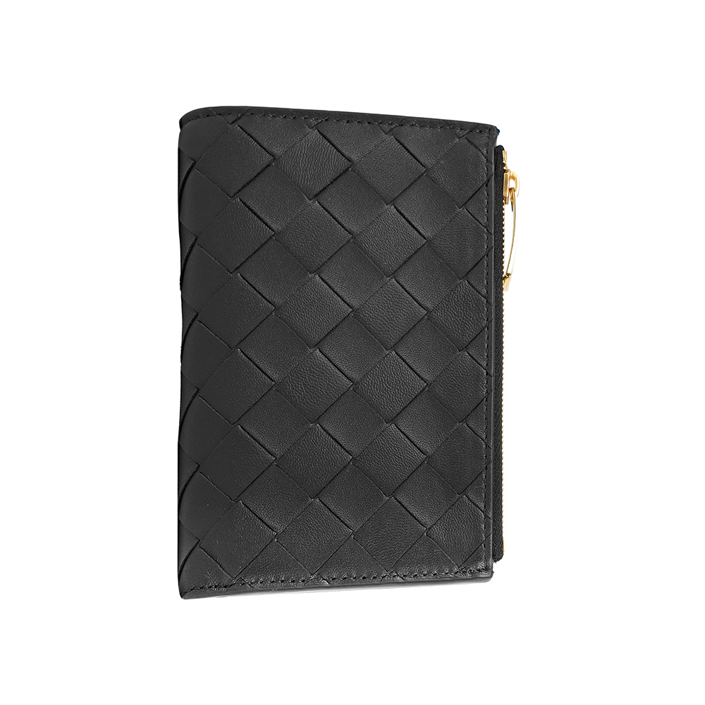 【Bottega Veneta】納帕皮革編織釦式二折中夾(黑色)