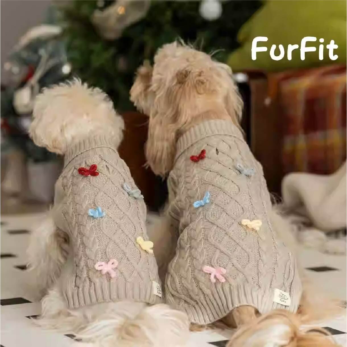 FurFit - 寵物蝴蝶結針織衫- (藏藍色、卡其色)