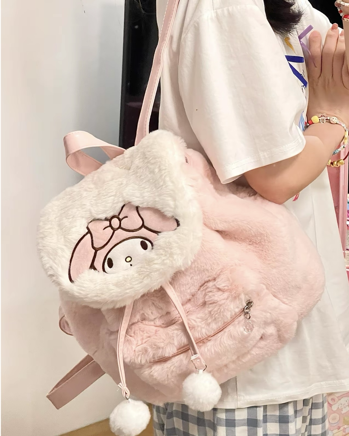 SANRIO 三麗鷗 毛絨 翻蓋 雙肩後背包 HELLO KITTY 美樂蒂