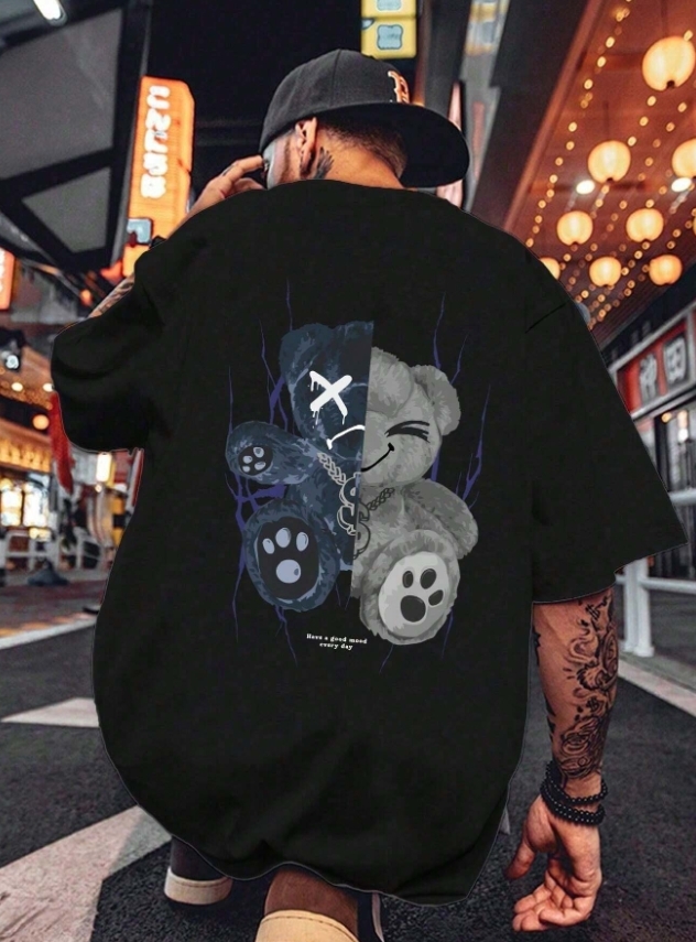 KADMAX大尺碼-大碼男圓領卡通熊印花短袖TEE〈KSMS2620〉