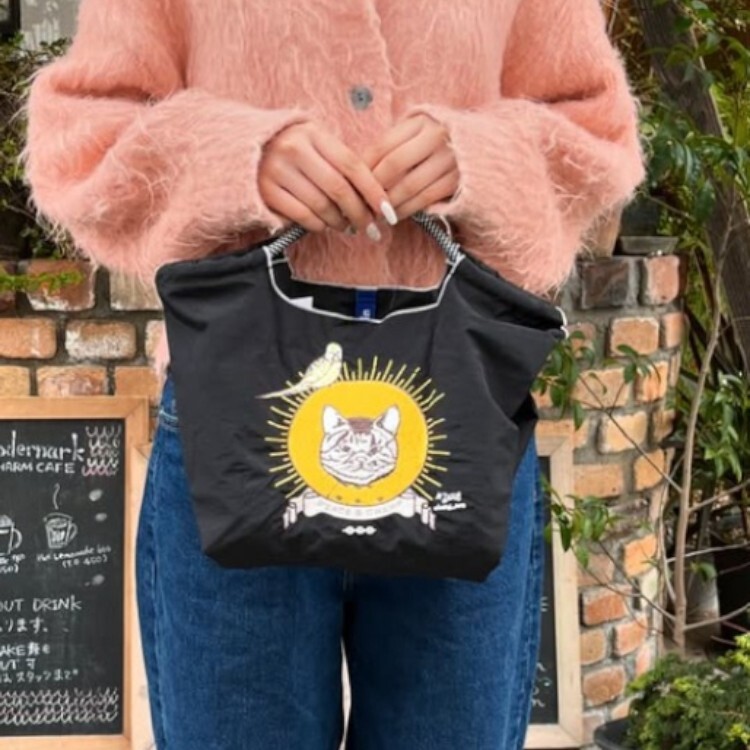 Ball＆Chain 刺繡環保購物袋MS號 - 黑 (31350101)