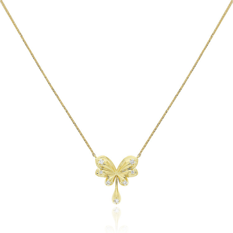 鑽石立體蝴蝶頸鏈