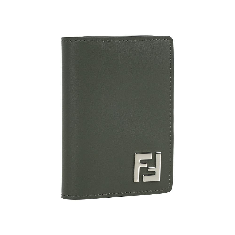 【Fendi】FF Logo 小牛皮及塗層帆布二折卡片夾/名片夾(軍綠色)