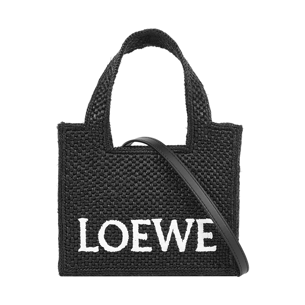 【LOEWE】Logo 標誌酒椰纖維迷你二用包(黑色)
