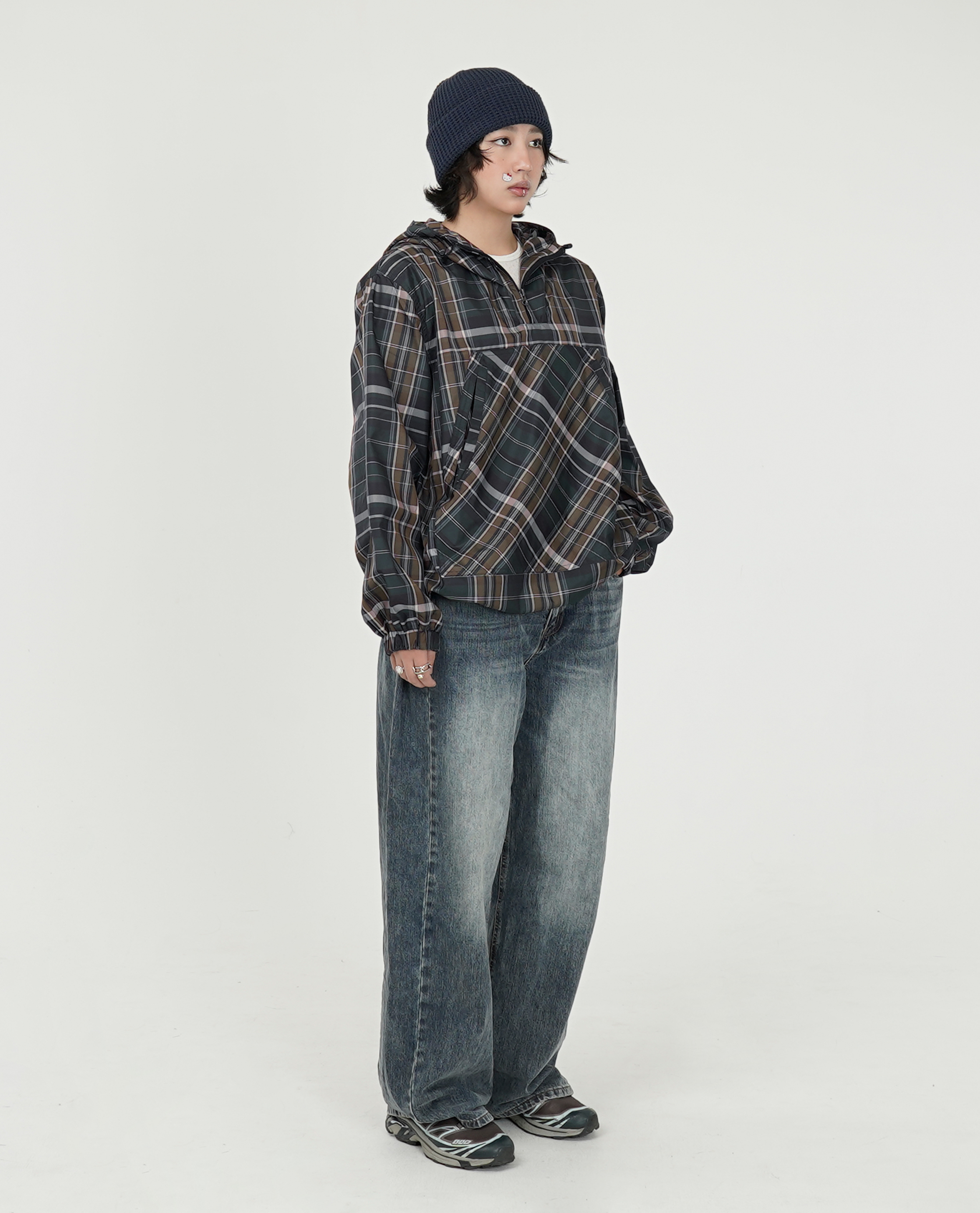 格紋大口袋套頭