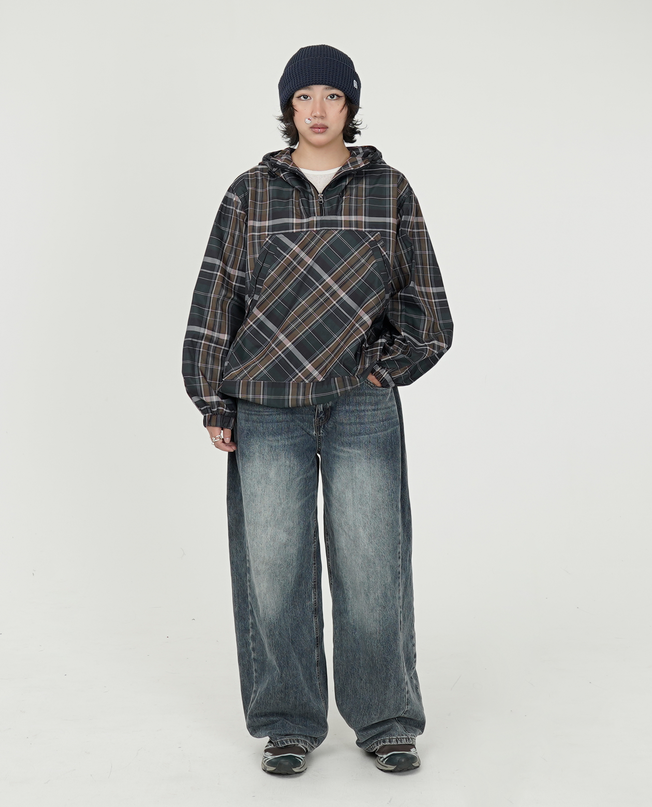 格紋大口袋套頭