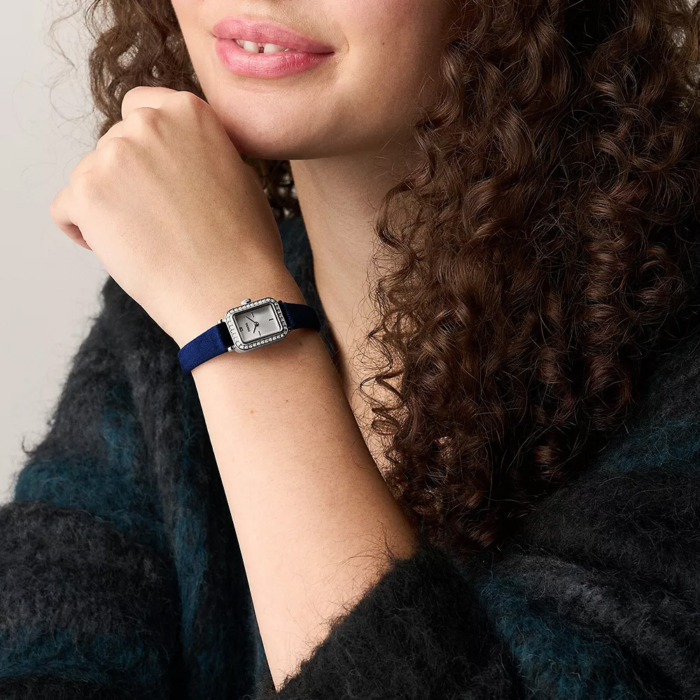 Raquel 復古年華羅馬數字女錶 藍色人造纖維錶帶 18 MM ES5436
