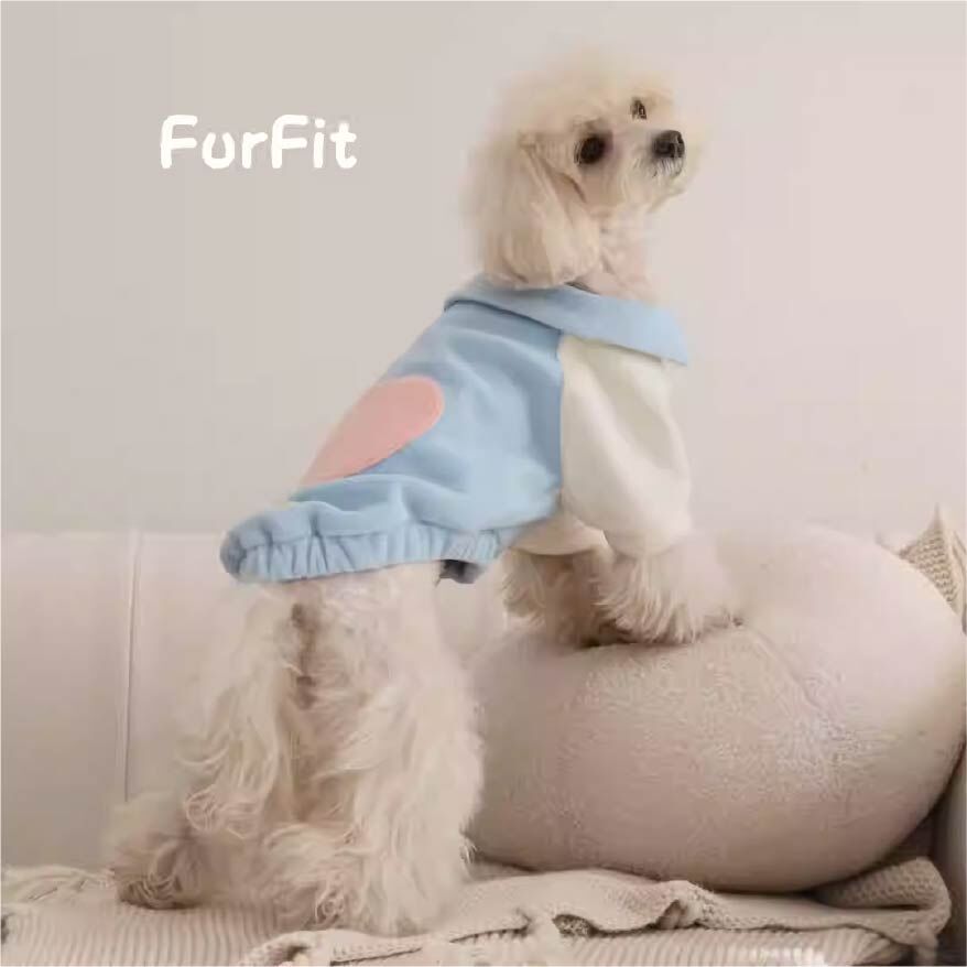 FurFit - 寵物愛心拼色翻領毛衣 - (淺藍色、粉紅色)