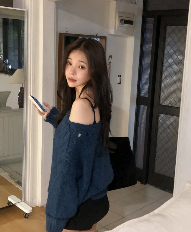 秋冬預訂｜【露肩兩穿】打孔寬鬆針織衫