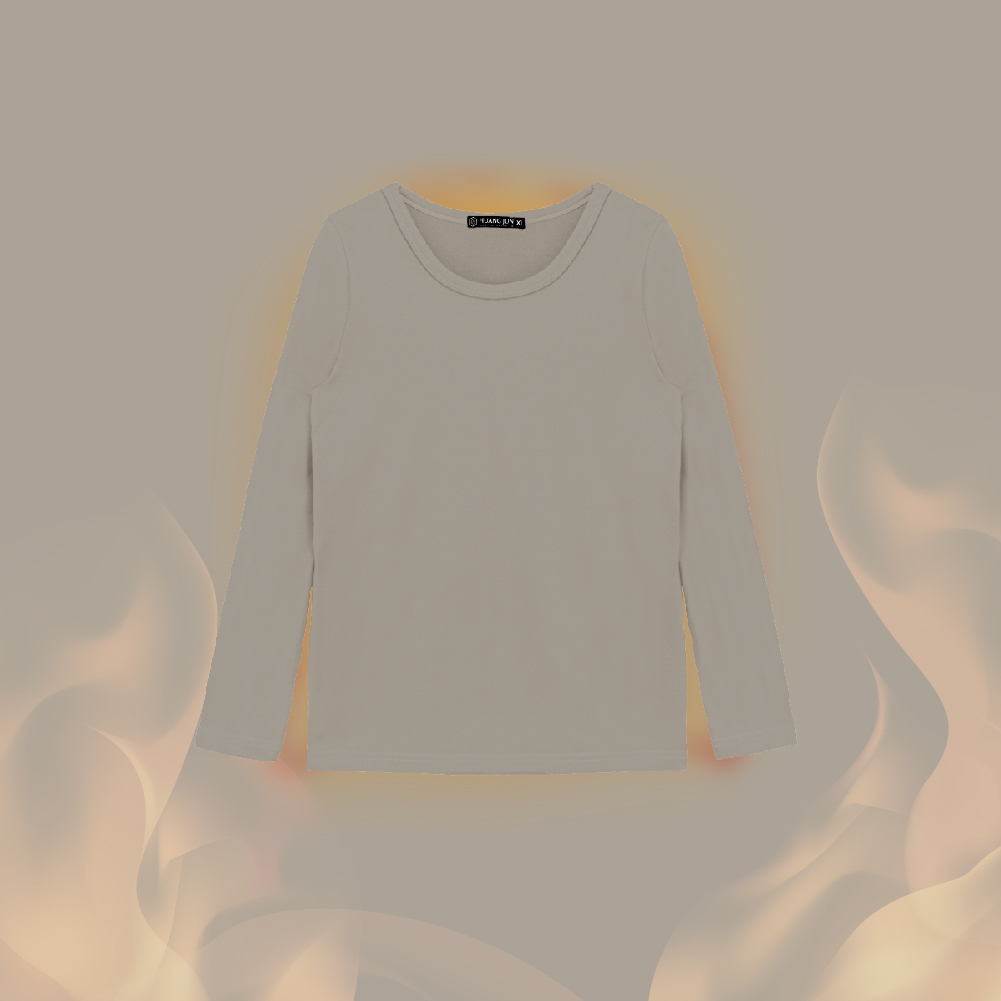 【圓領】小孩款速暖絨保暖衣-燕麥奶