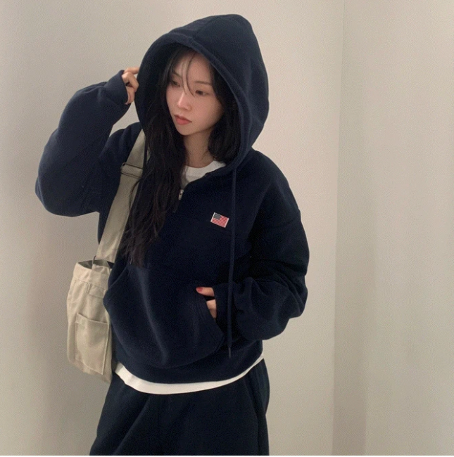 秋冬預訂｜(套裝可選)抓絨Maxim 星條旗連帽半拉鍊HOODIE