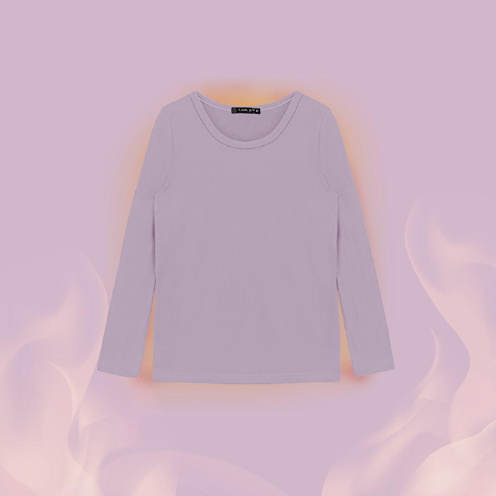 【圓領】小孩款速暖絨保暖衣-粉紫