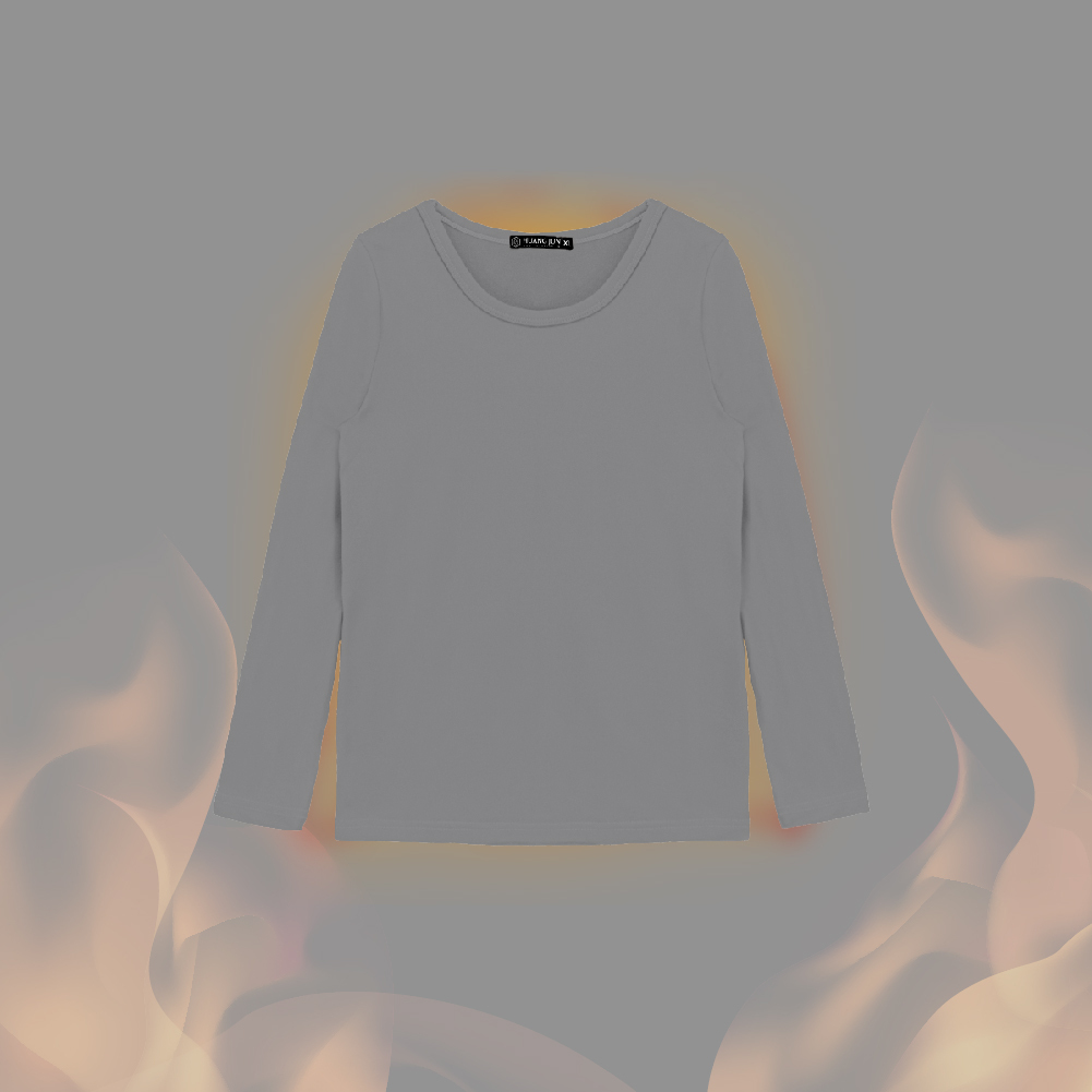 【圓領】小孩款速暖絨保暖衣-淺灰