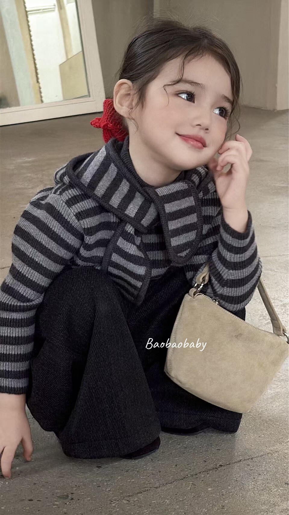 韓系條紋圍巾帽子上衣